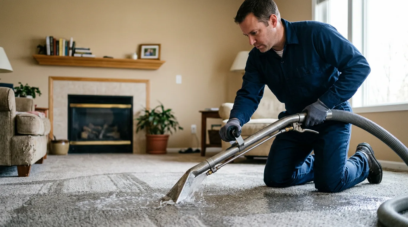 Water damage restoration technician working near Cushing, TX